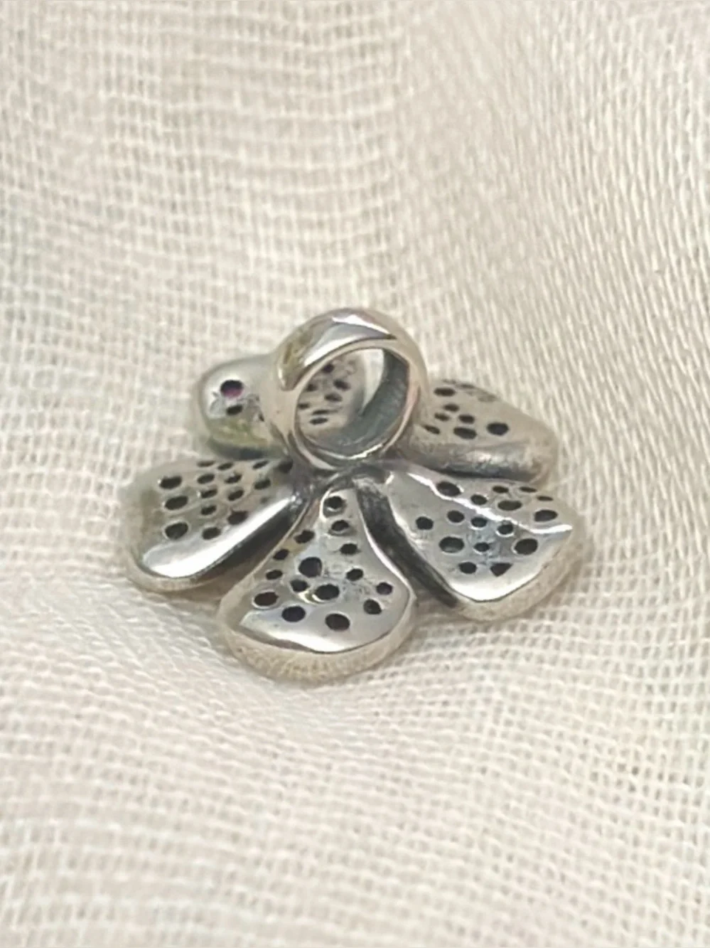 Pink Pavé Peach Blossom Oversized Flower Charm | 925 Sterling Silver, Pink CZs